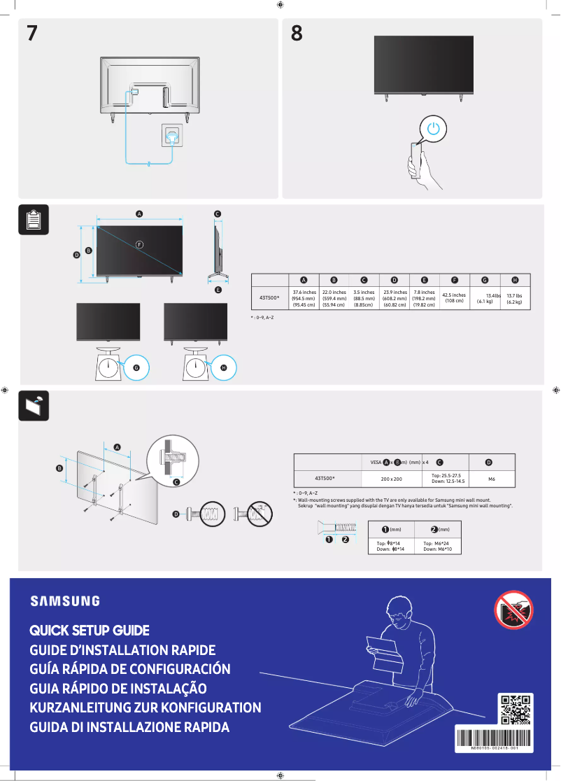 Page 1 de la notice Manuel utilisateur Samsung UA43T5001AK