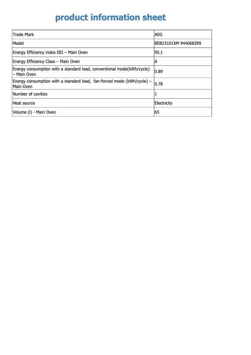 Page n°1 - Fiche technique AEG BEB23101XM