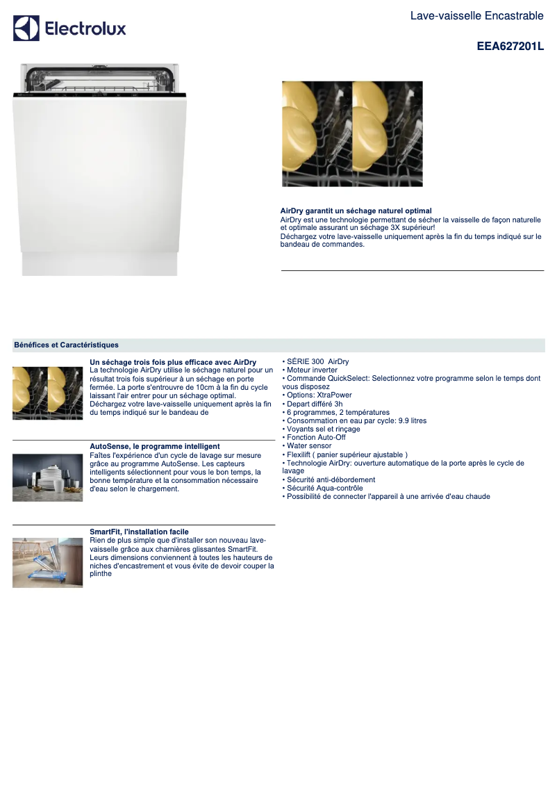 Page n°1 - Fiche technique Electrolux EEA627201L