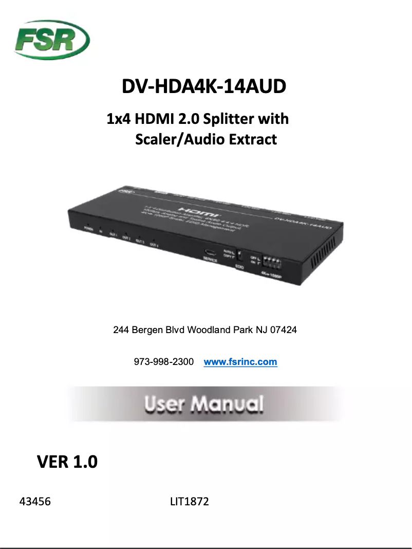Page n°1 - Manuel utilisateur FSR DV-HDA4K-14AUD