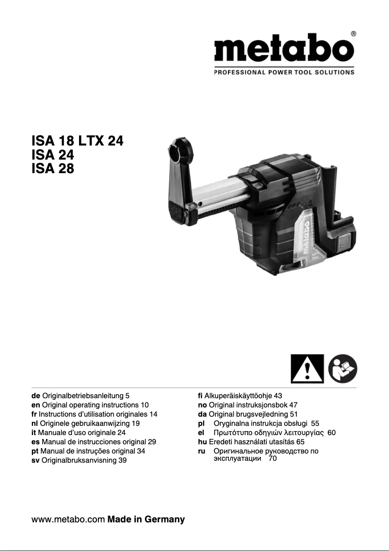 Page 1 de la notice Manuel utilisateur Metabo ISA 24