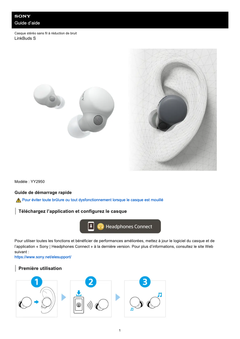 Page 1 de la notice Manuel utilisateur Sony LinkBuds S