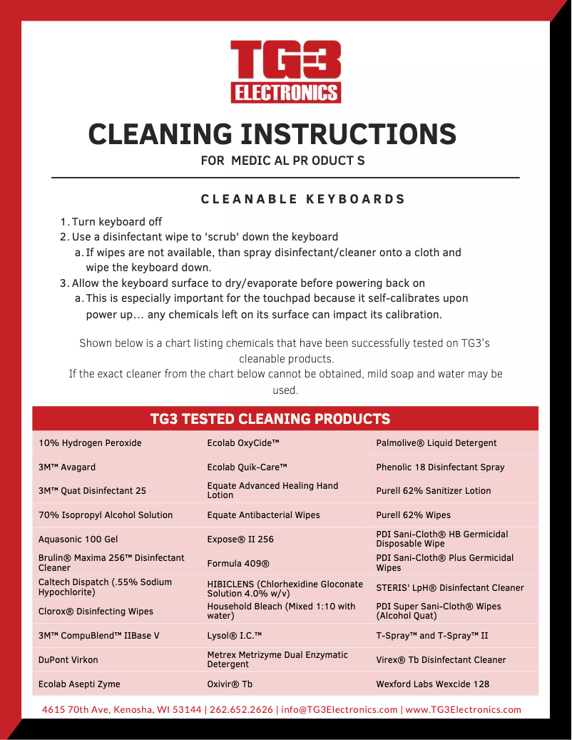 Page 1 de la notice Manuel utilisateur TG3 Electronics Medical Keyboard