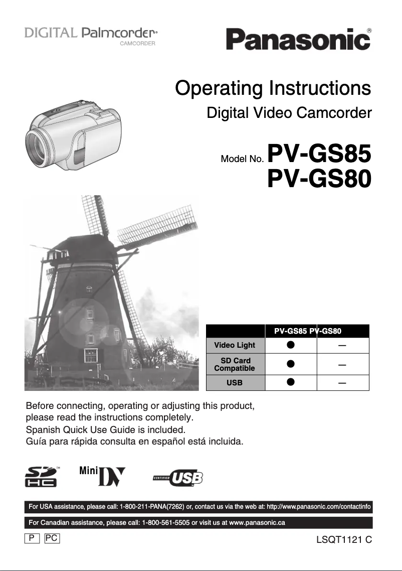 Page 1 de la notice Manuel utilisateur Panasonic Palmcorder PV-GS85