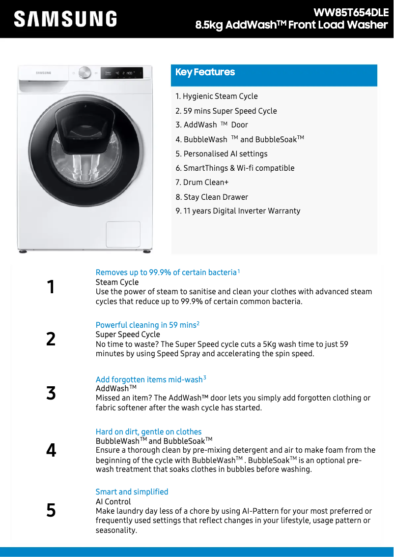 Image de la première page du manuel de l'appareil WW85T654DLE