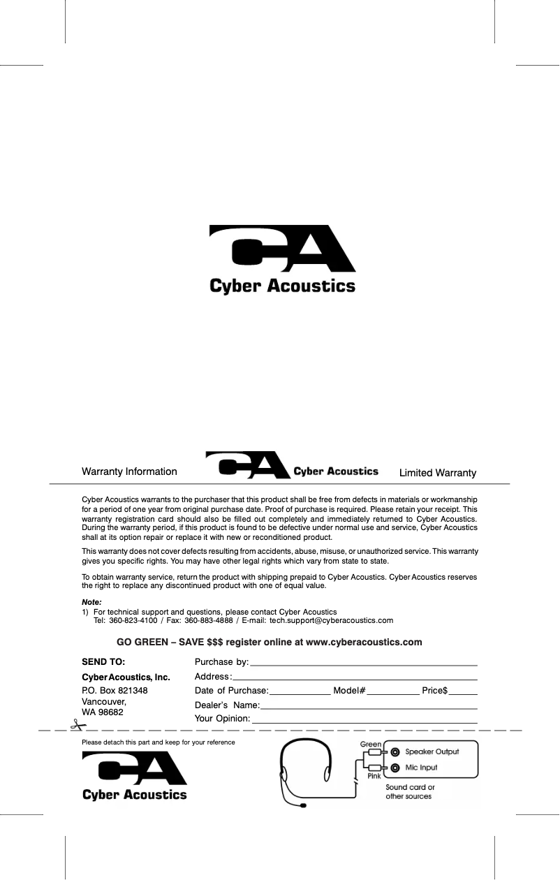 Page 1 de la notice Manuel utilisateur Cyber Acoustics AC-9628