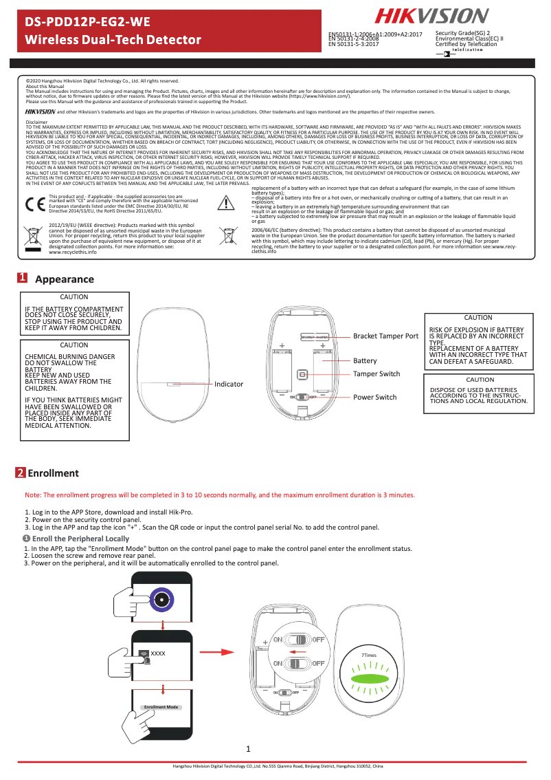 Page n°1 - Manuel utilisateur Hikvision DS-PDD12P-EG2-WE