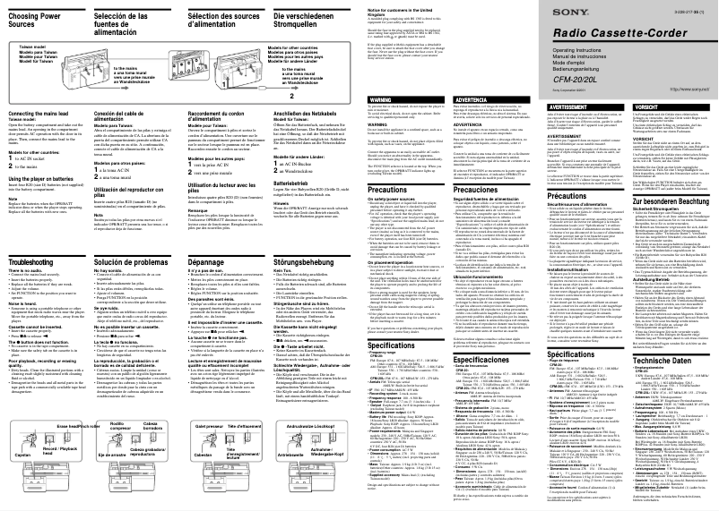 Page 1 de la notice Manuel utilisateur Sony CFM-20L