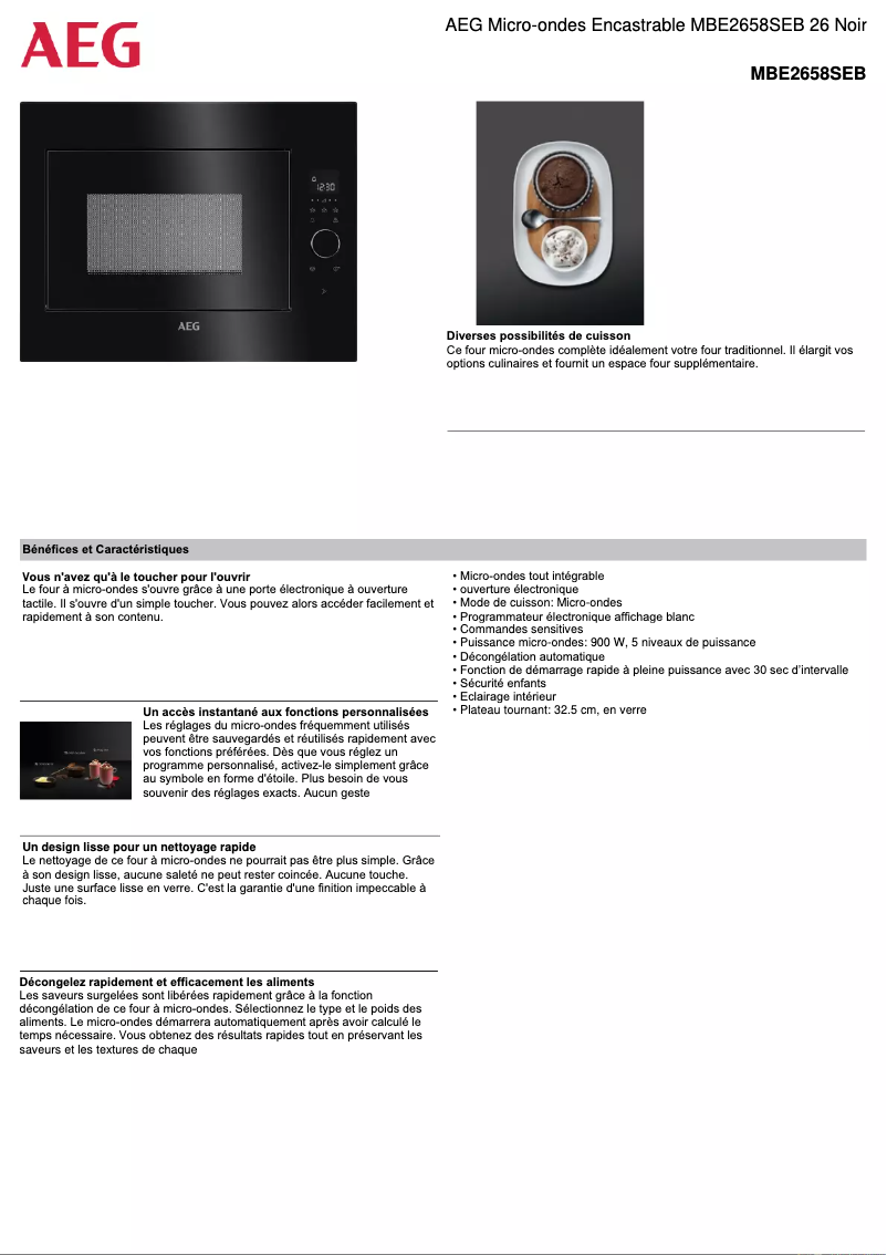 Page 1 de la notice Fiche technique AEG MBE2658SEB