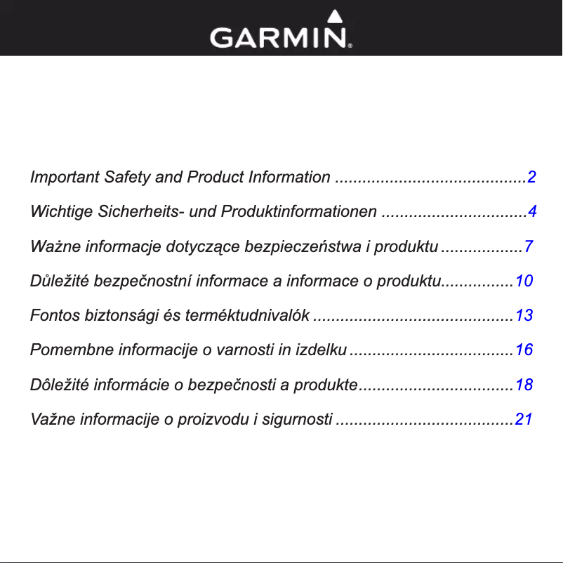 Page n°1 - Instructions de sécurité Garmin nuvi 855