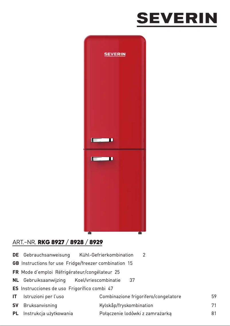 Page 1 de la notice Manuel utilisateur Severin RKG 8929