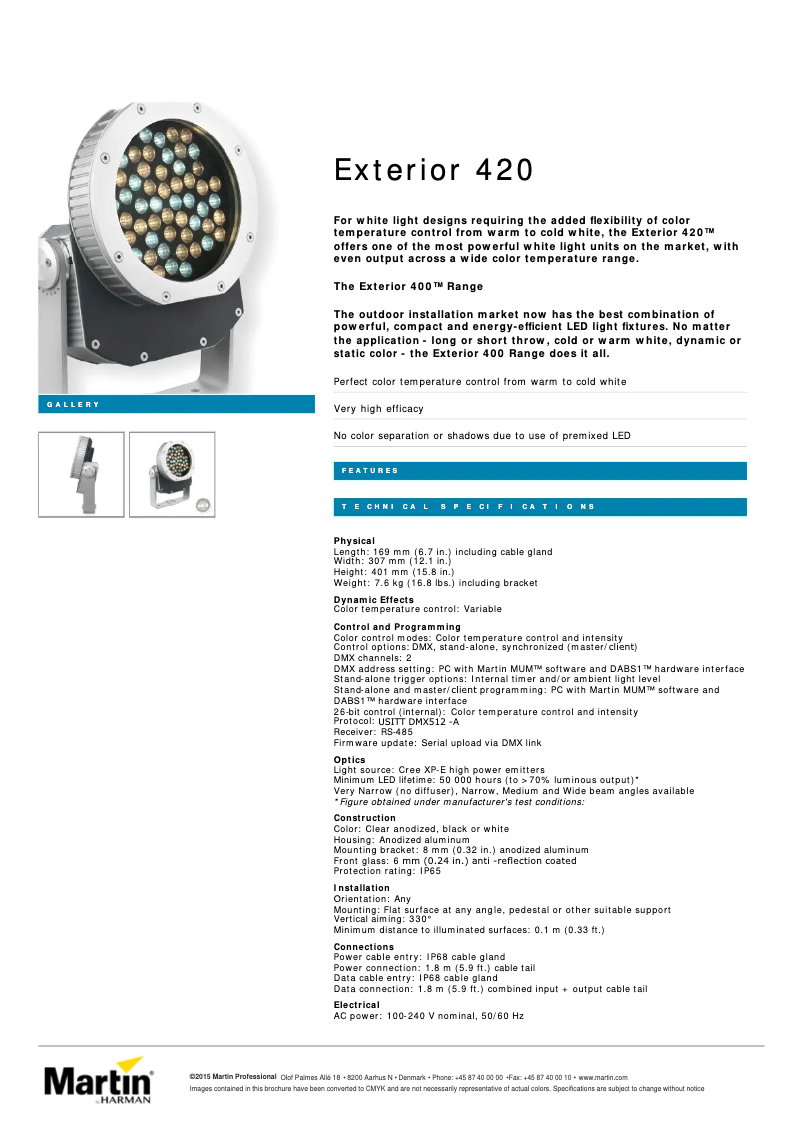 Page 1 de la notice Fiche technique Martin Exterior 420