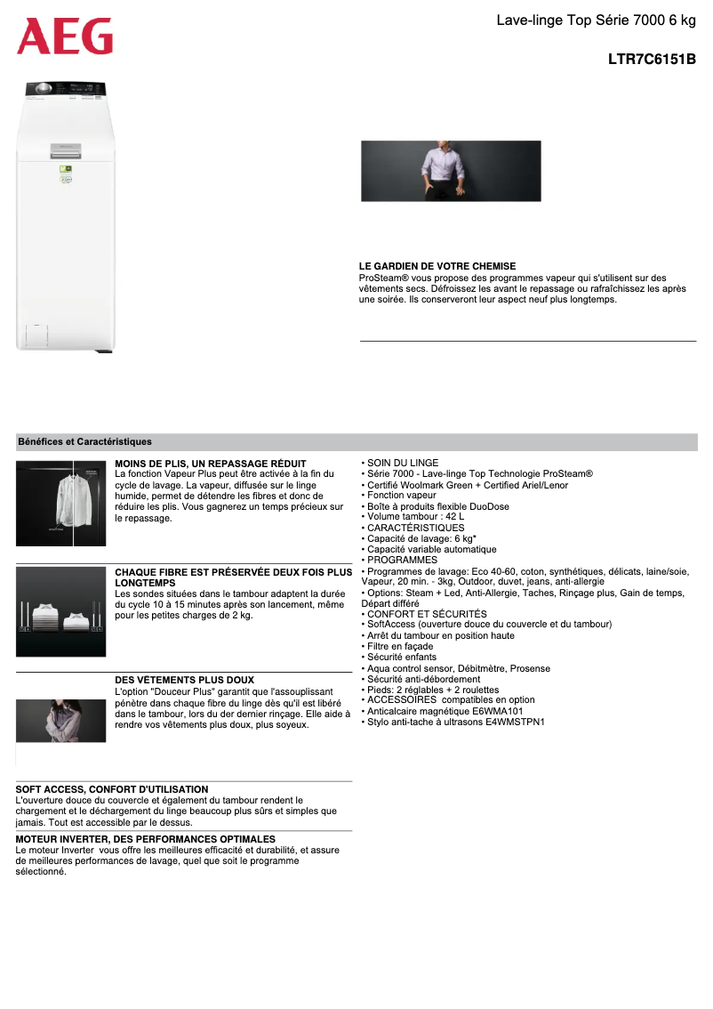 Page 1 de la notice Fiche technique AEG LTR7C6151B