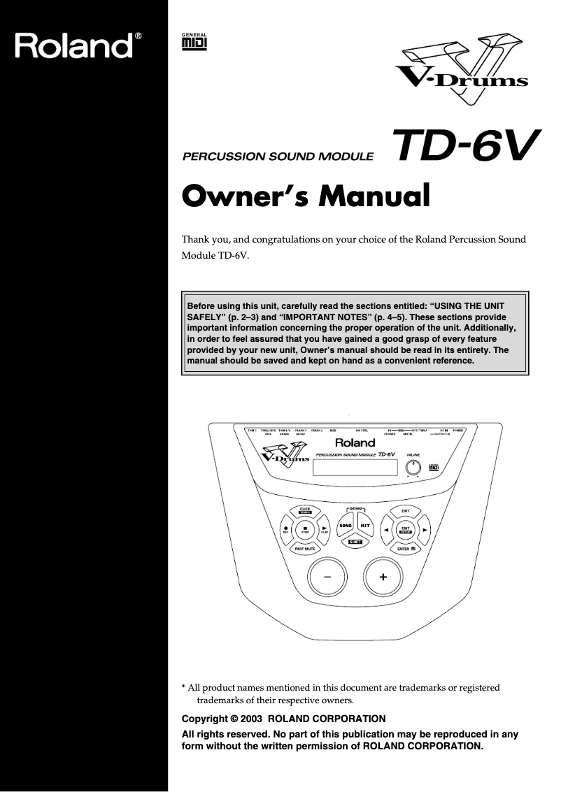 Page 1 de la notice Manuel utilisateur Roland TD-6S