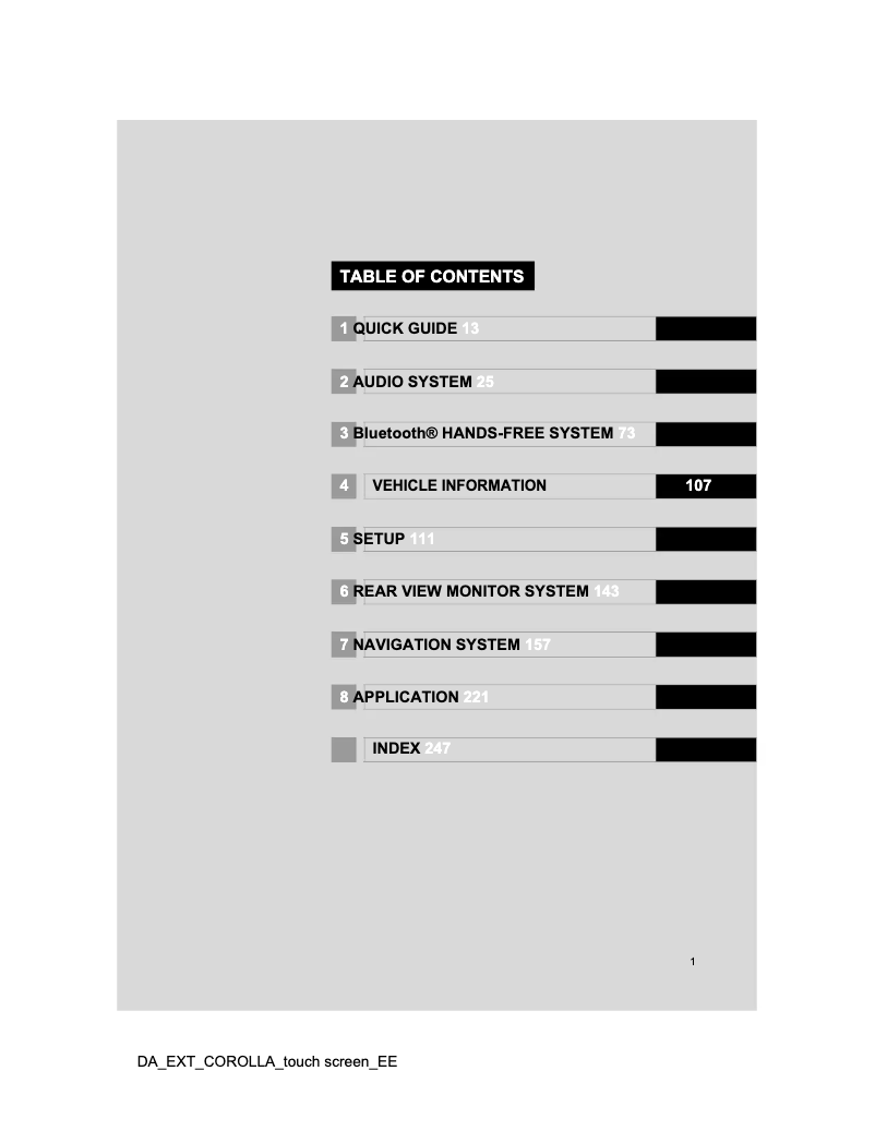 Page 1 de la notice Manuel utilisateur Toyota Corolla 2013 Navigation