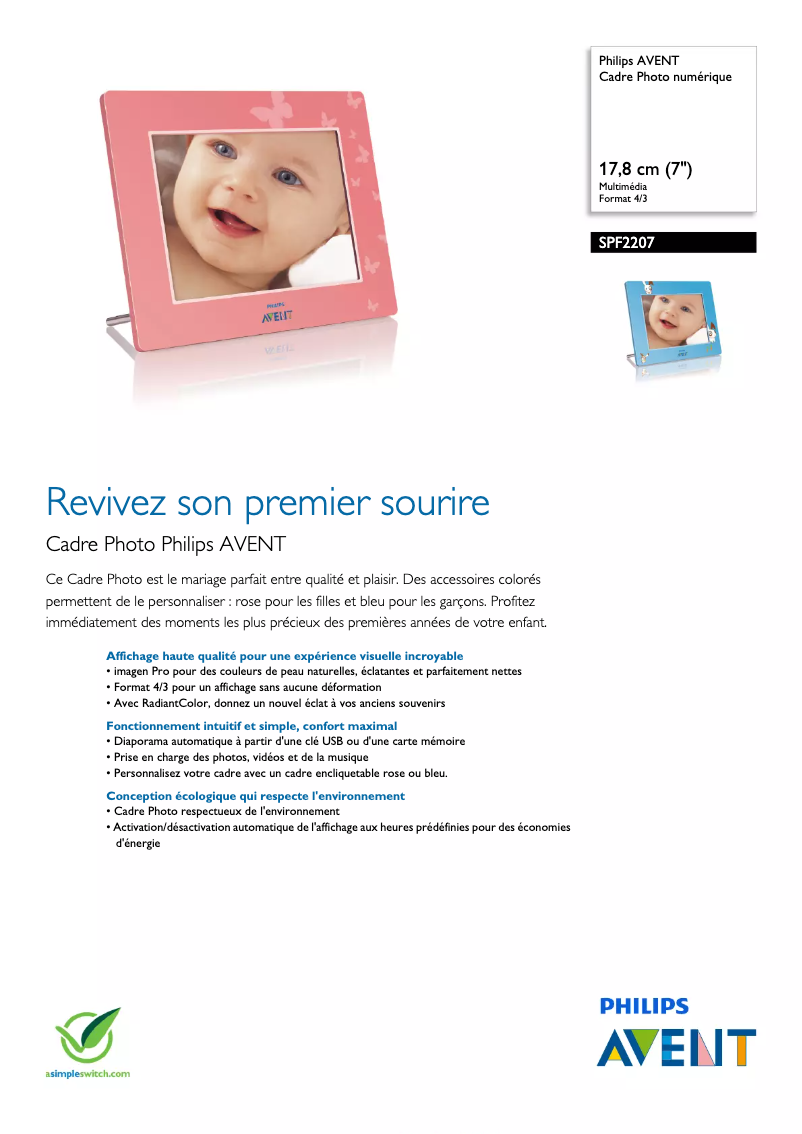 Image de la première page du manuel de l'appareil AVENT SPF2207