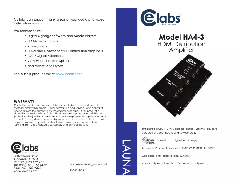 Page 1 de la notice Manuel utilisateur CE labs HA4-3