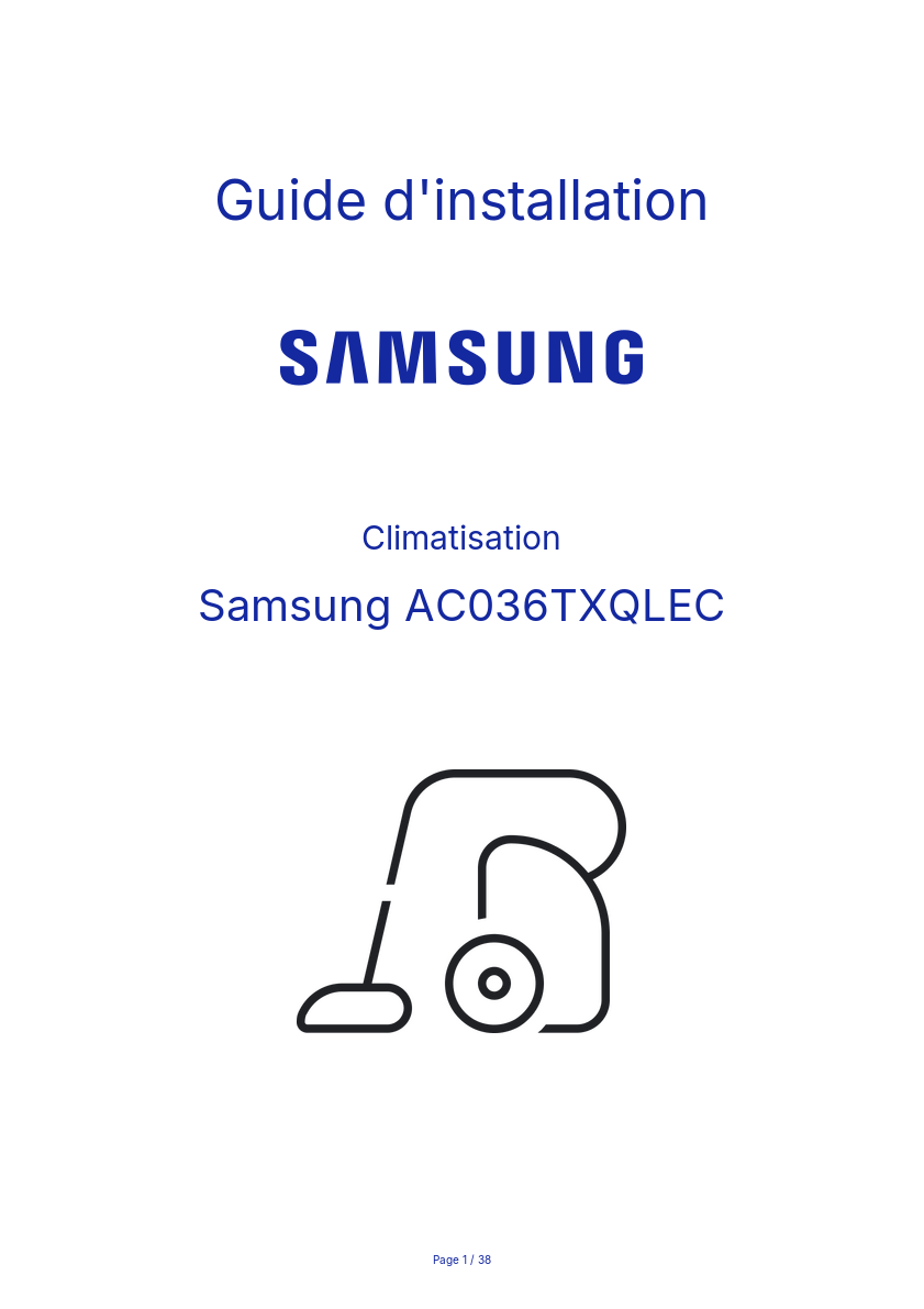 Page n°1 - Guide d'installation Samsung AC036TXQLEC