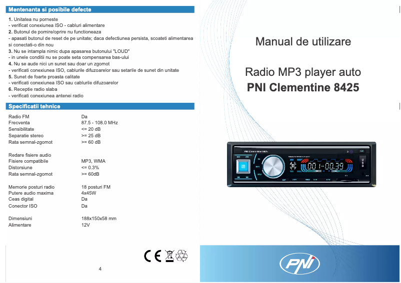 Imagen de la primera página del manual del dispositivo Clementine 8425