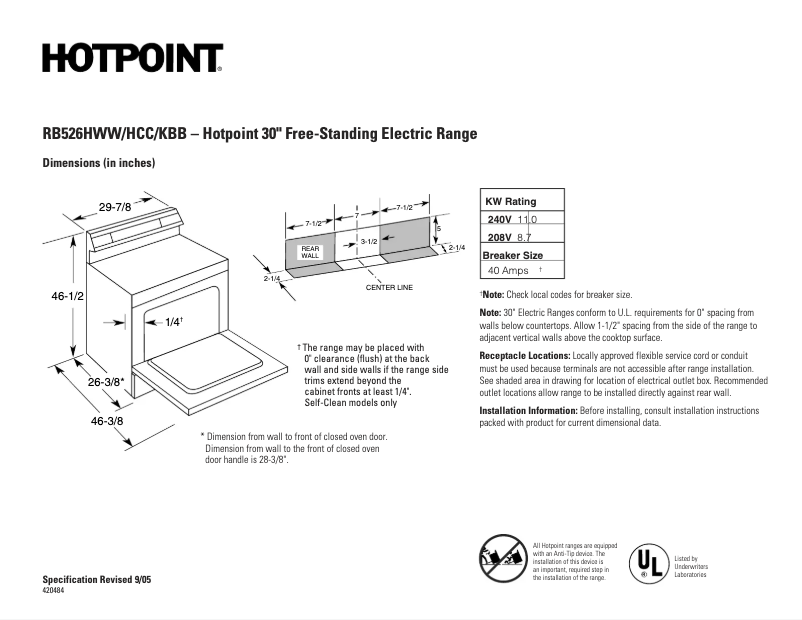 Page n°1 - Fiche technique Hotpoint RB526HWW