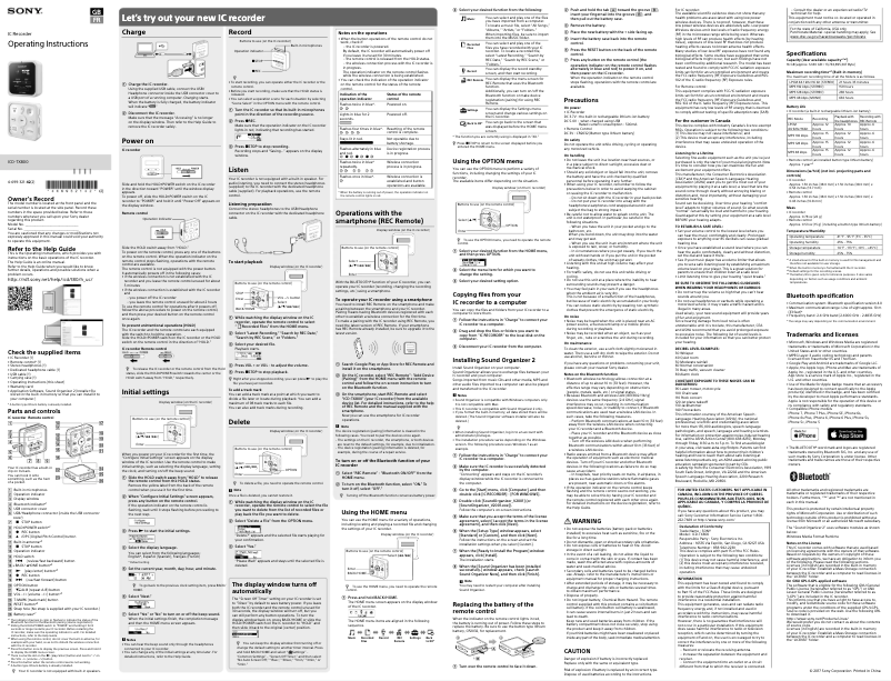 Página 1 del manual Manual de usuario Sony ICD-TX800