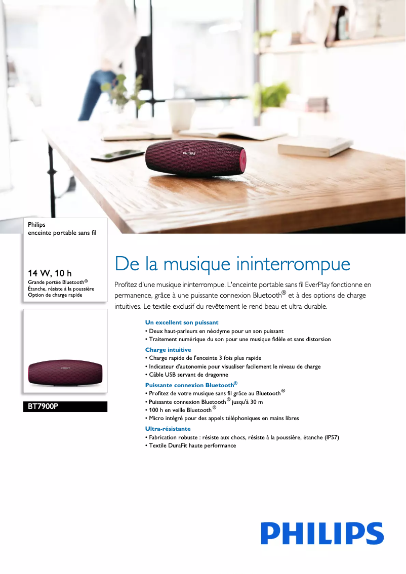 Page 1 de la notice Fiche technique Philips BT7900P