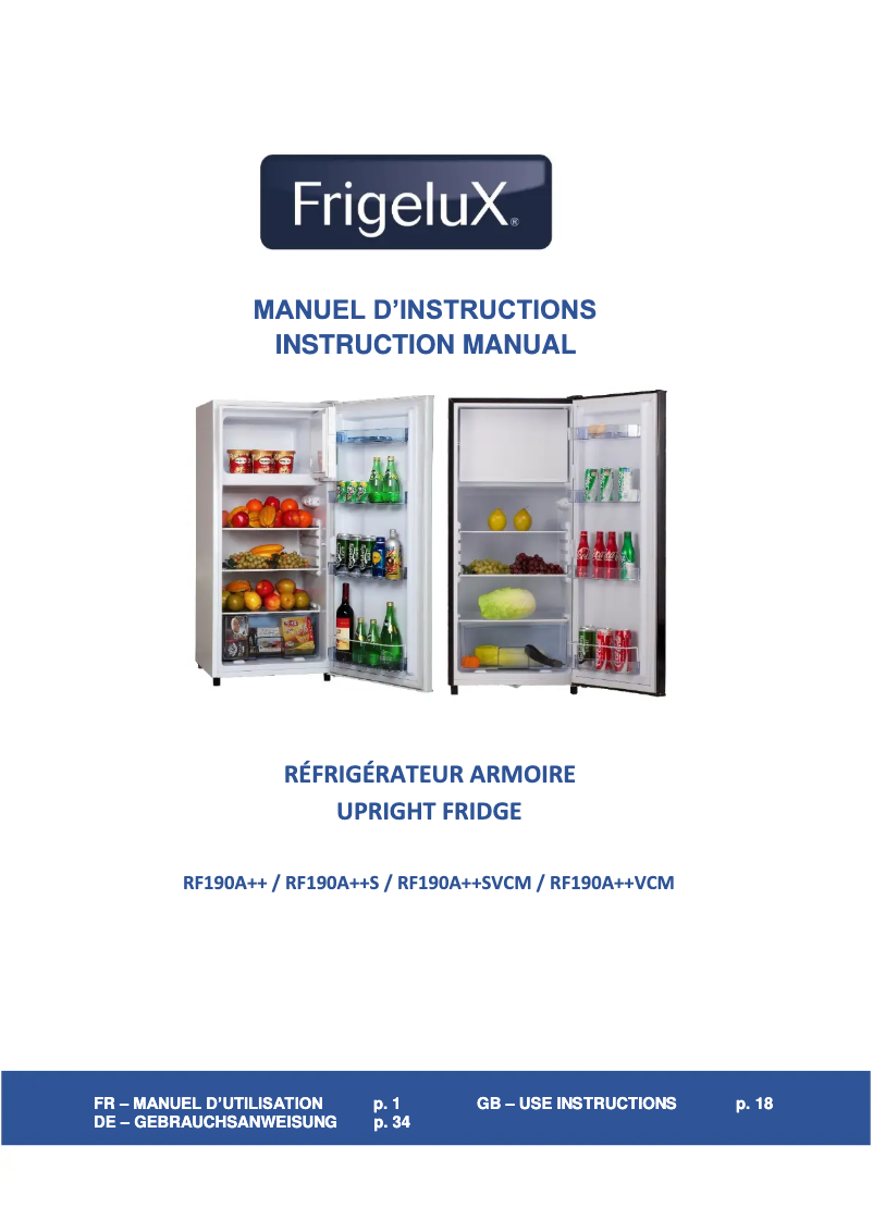 Page 1 de la notice Manuel utilisateur FrigeluX RF190A++VCM