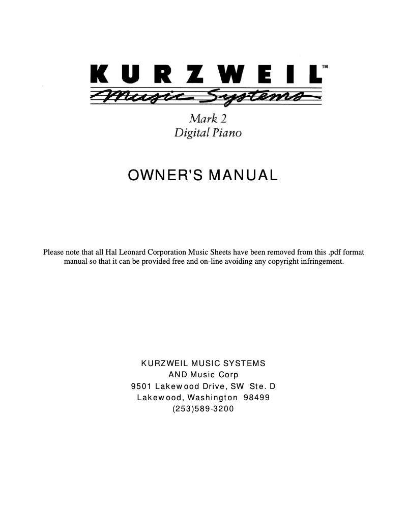 Página 1 del manual Manual de usuario Kurzweil Mark 2