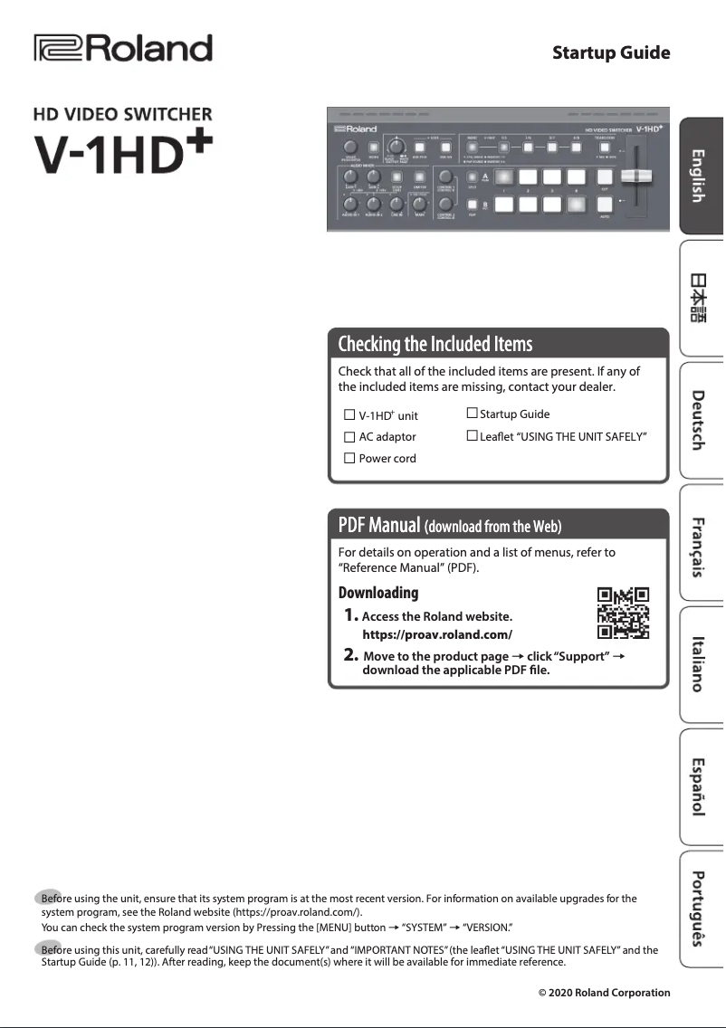 Image de la première page du manuel de l'appareil V-1HD+