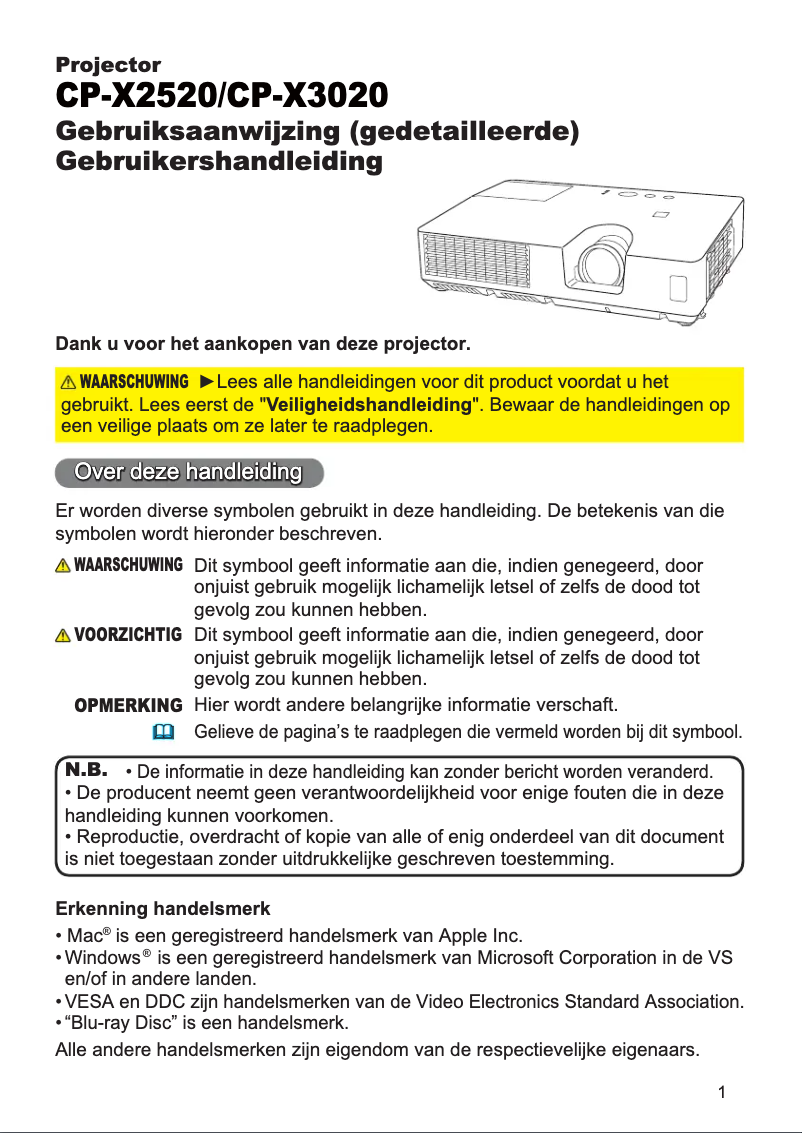 Image de la première page du manuel de l'appareil CP-X3020EF