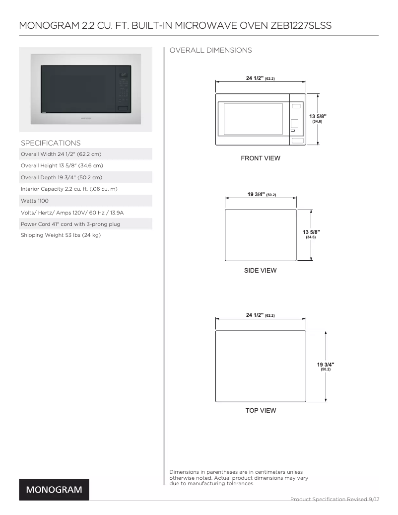 Page n°1 - Fiche technique Monogram ZEB1227SLSS
