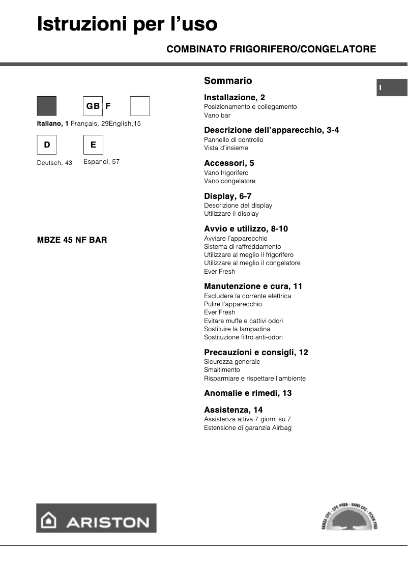 Image de la première page du manuel de l'appareil MBZE45NFBAR