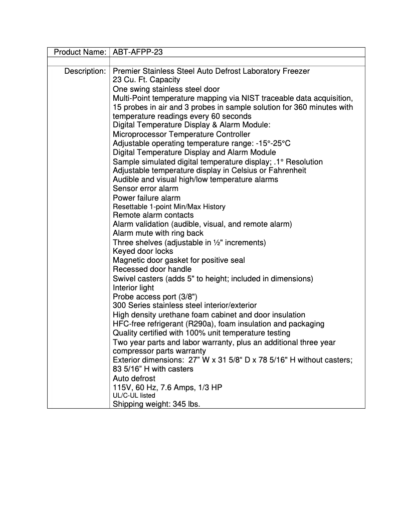 Page 1 de la notice Manuel utilisateur American BioTech Supply ABT-AFPP-23
