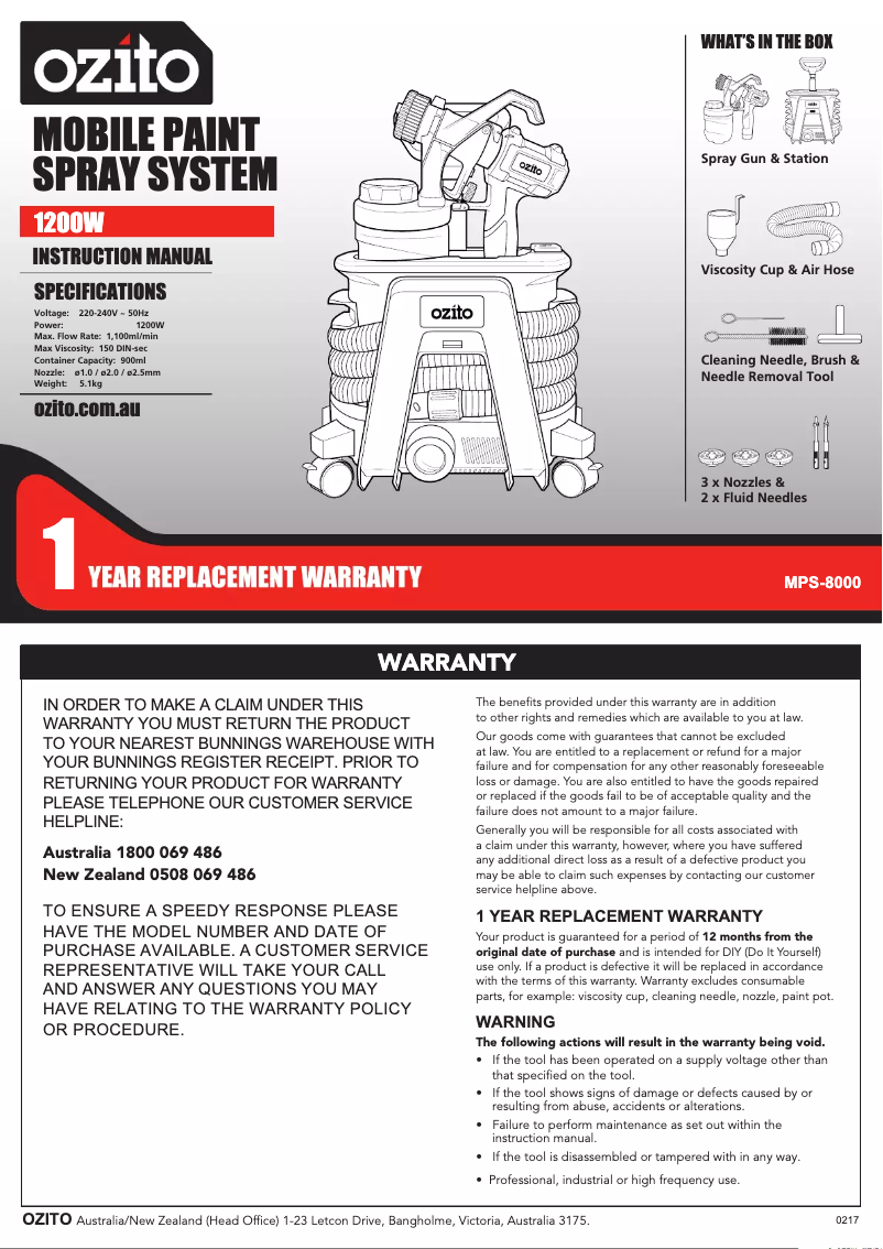 Page 1 de la notice Manuel utilisateur Ozito MPS-8000