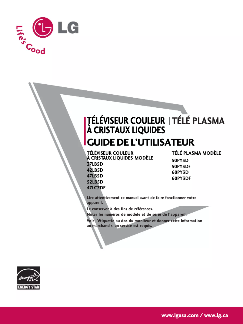 Page 1 de la notice Manuel utilisateur LG 52LB5DF