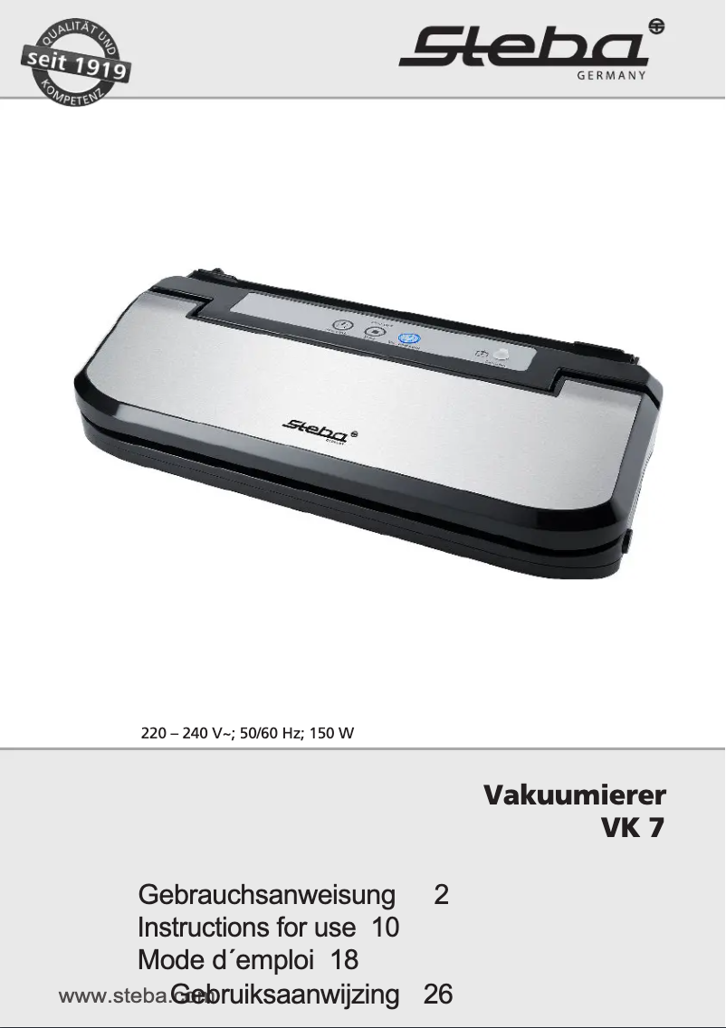 Page 1 de la notice Manuel utilisateur Steba VK 7