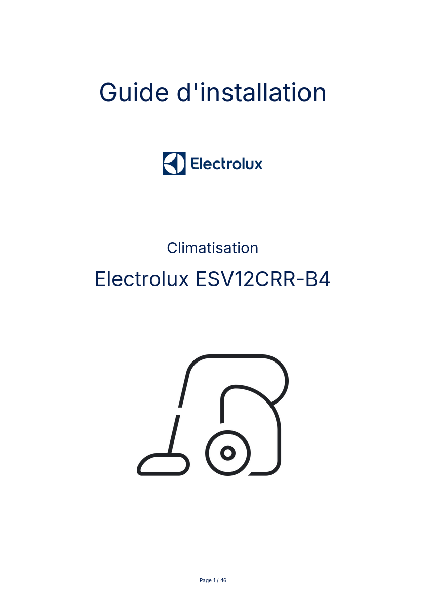 Page n°1 - Guide d'installation Electrolux ESV12CRR-B4