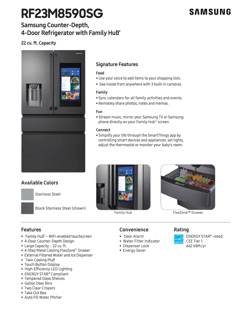 Page 1 de la notice Fiche technique Samsung RF23M8590SR
