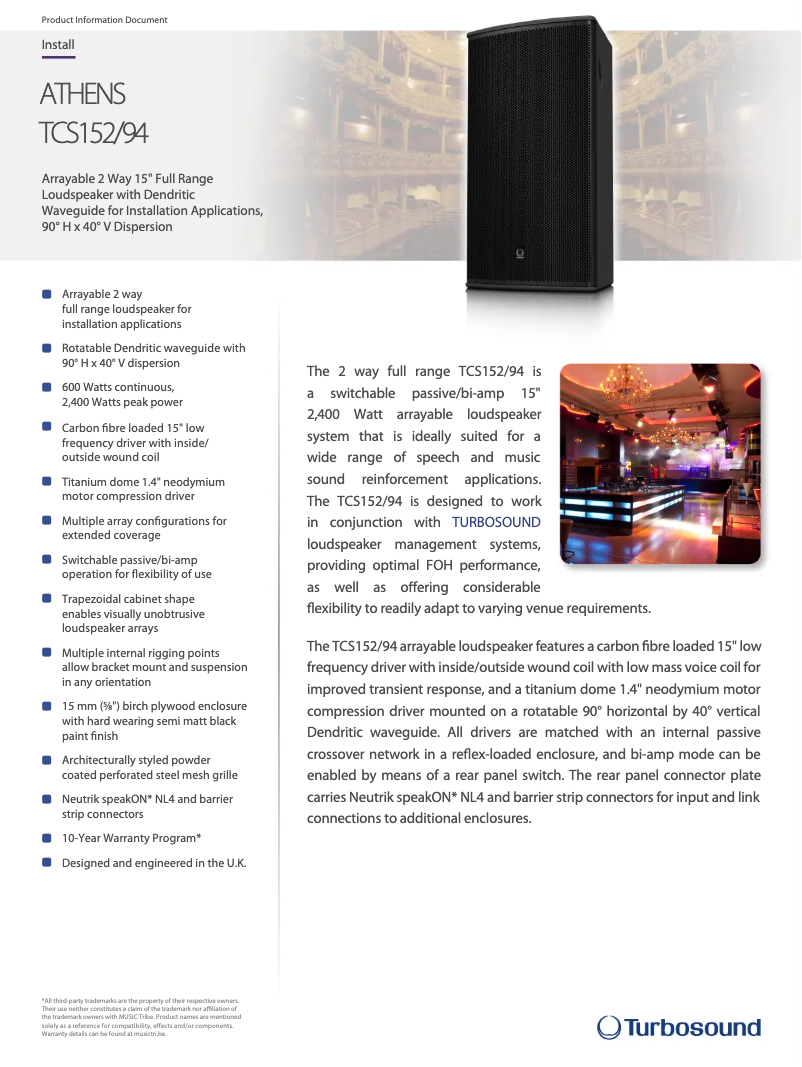 Página 1 del manual Ficha técnica Turbosound TCS152/94
