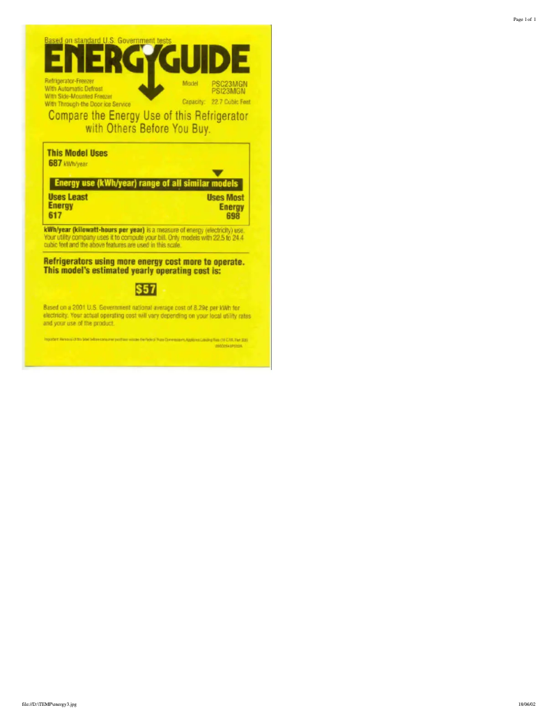 Image de la première page du manuel de l'appareil PSC23MGNWW