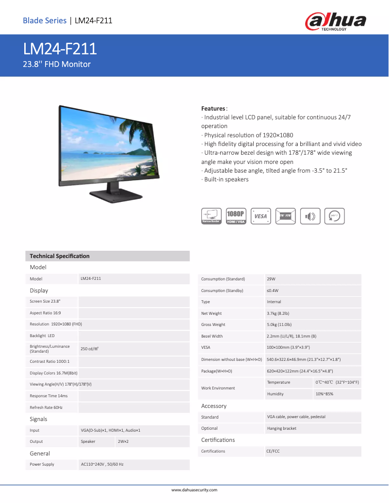 Page n°1 - Fiche technique Dahua Technology LM24-F211