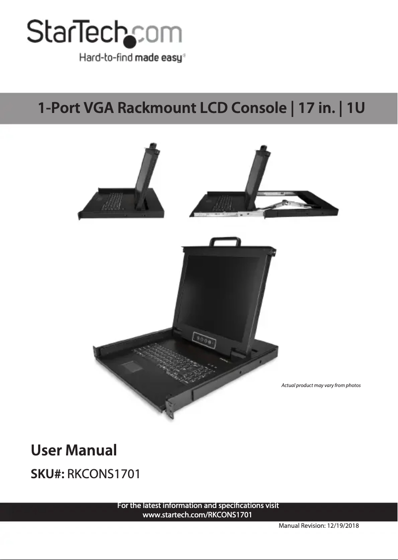 Page n°1 - Manuel utilisateur StarTech.com RKCONS1701