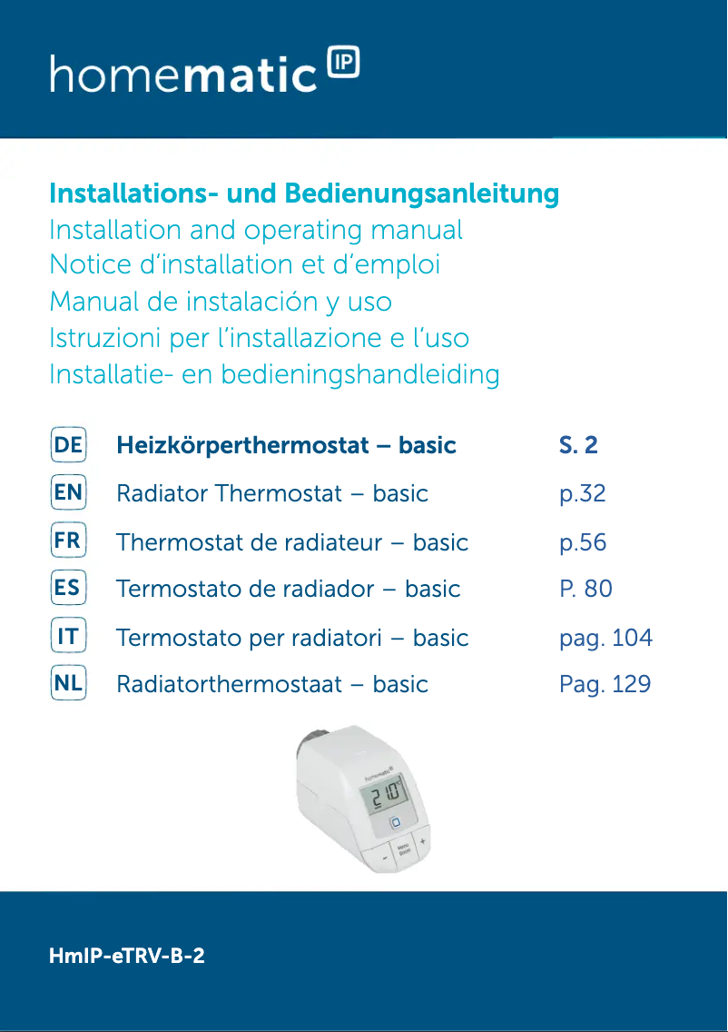 Page 1 de la notice Manuel utilisateur Homematic IP HmIP-eTRV-B-2