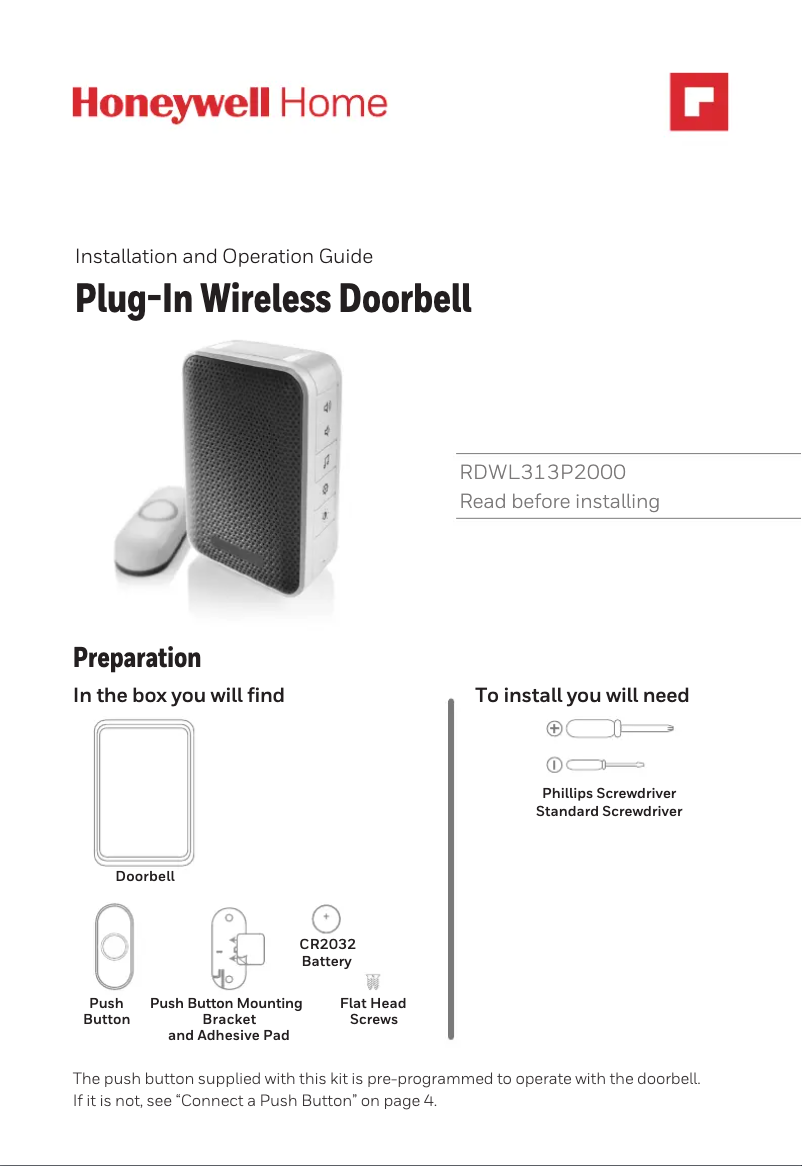 Page 1 de la notice Manuel utilisateur Honeywell RDWL313P2000/U