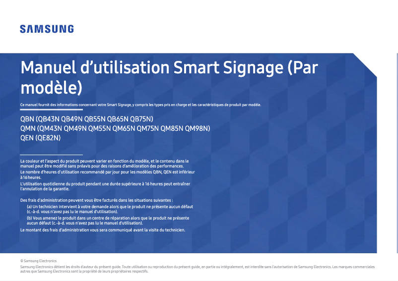 Page 1 de la notice Manuel utilisateur Samsung LH75QBNEBGC/EN