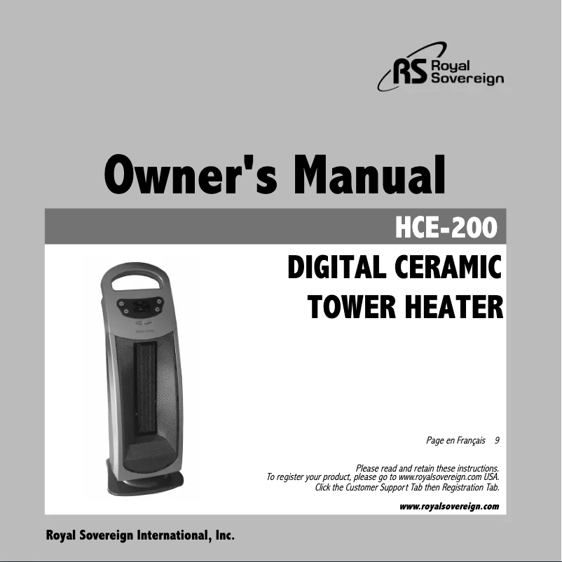 Page n°1 - Manuel utilisateur Royal Sovereign HCE-200