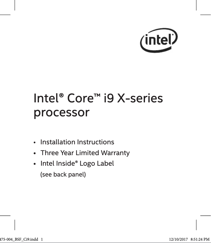 Image de la première page du manuel de l'appareil Core i9-9980XE