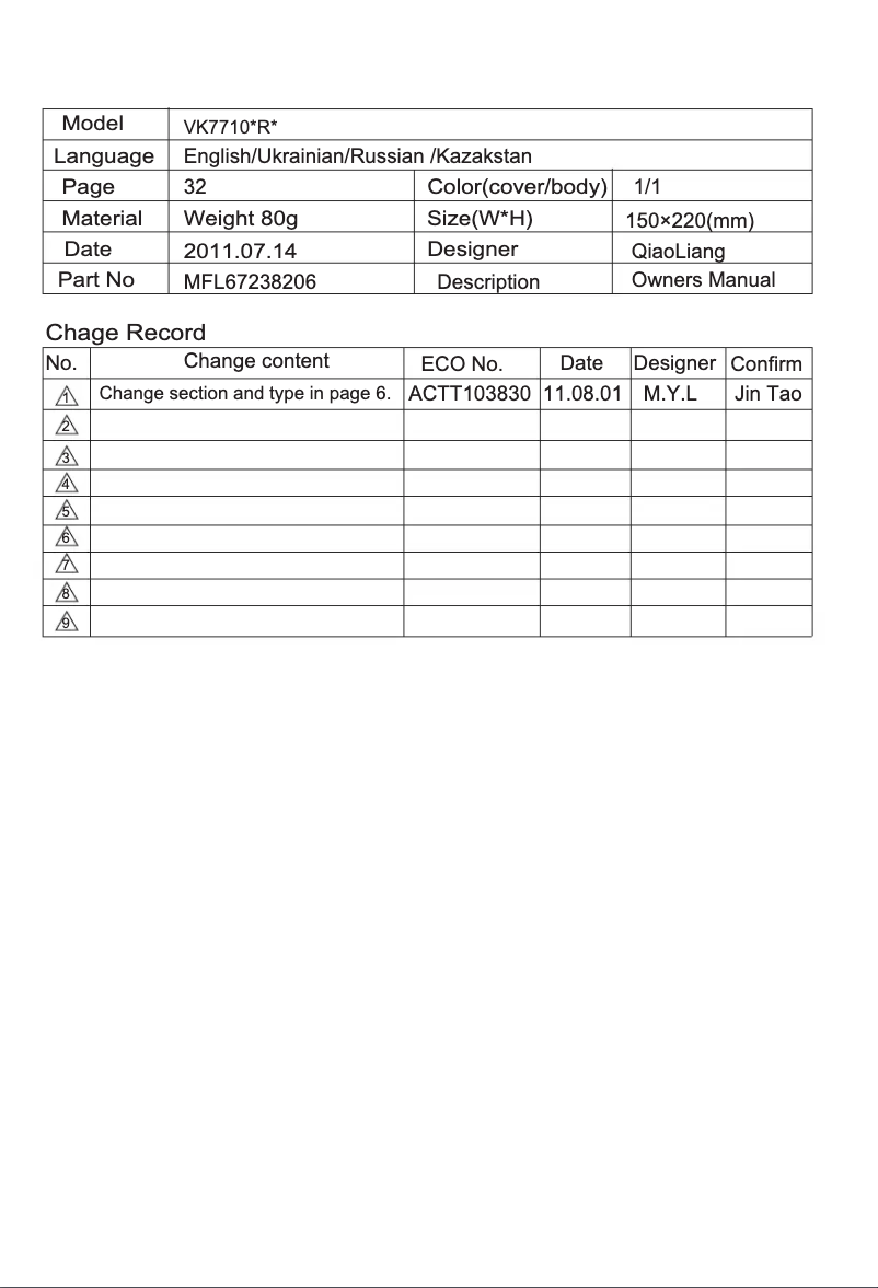 Page n°1 - Manuel utilisateur LG VK77103RU