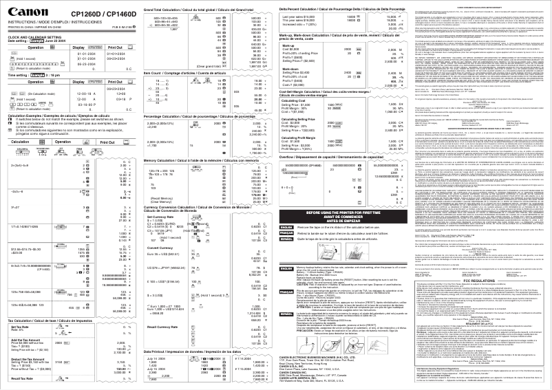 Page 1 de la notice Manuel utilisateur Canon CP1260D