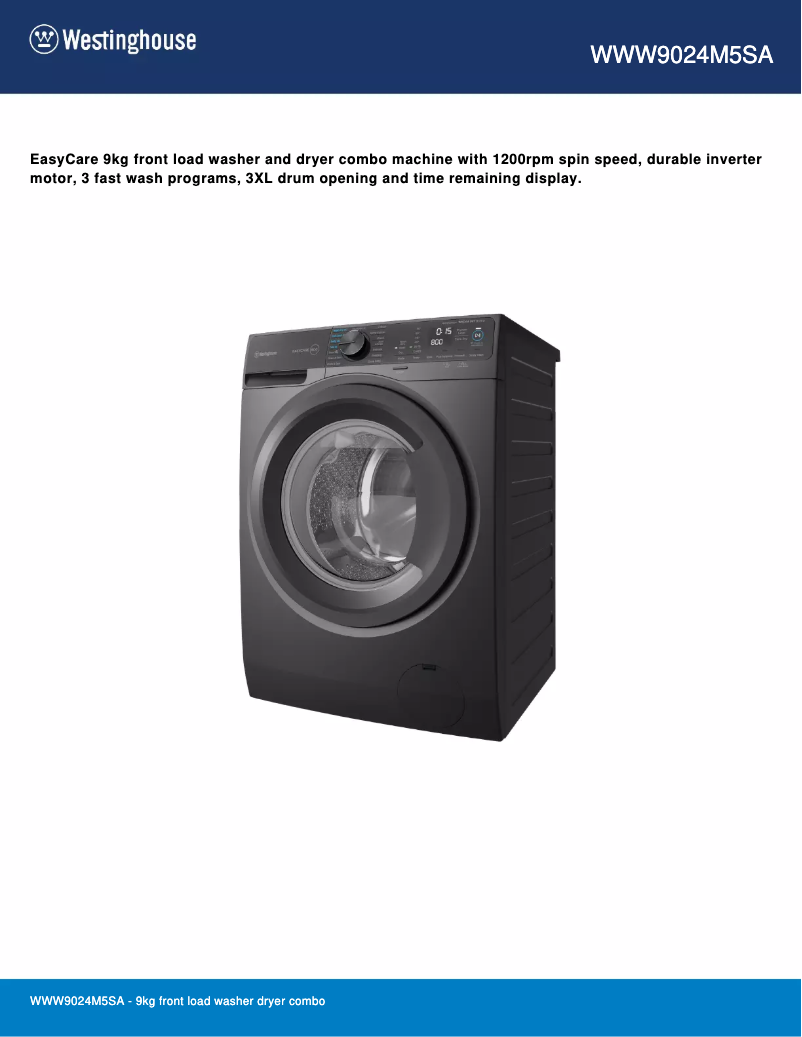 Page 1 de la notice Fiche technique Westinghouse WWW9024M5SA